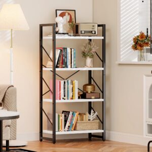 dwvo 4 tier bookshelf, small book shelf modern bookcase, narrow book case book storage organizer for cd/movie/book, bookshelves for bedroom office living room, white & black