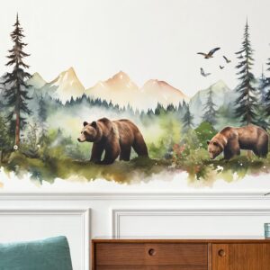 RAINBOW WSK Large Jungle Animals Wall Decals Forest Tree Wall Decal Peel and Stick Woodland Bear Fox Deer Wall Stickers Giant Mountain Wall Art for Bedroom Nursery Room FX-C432