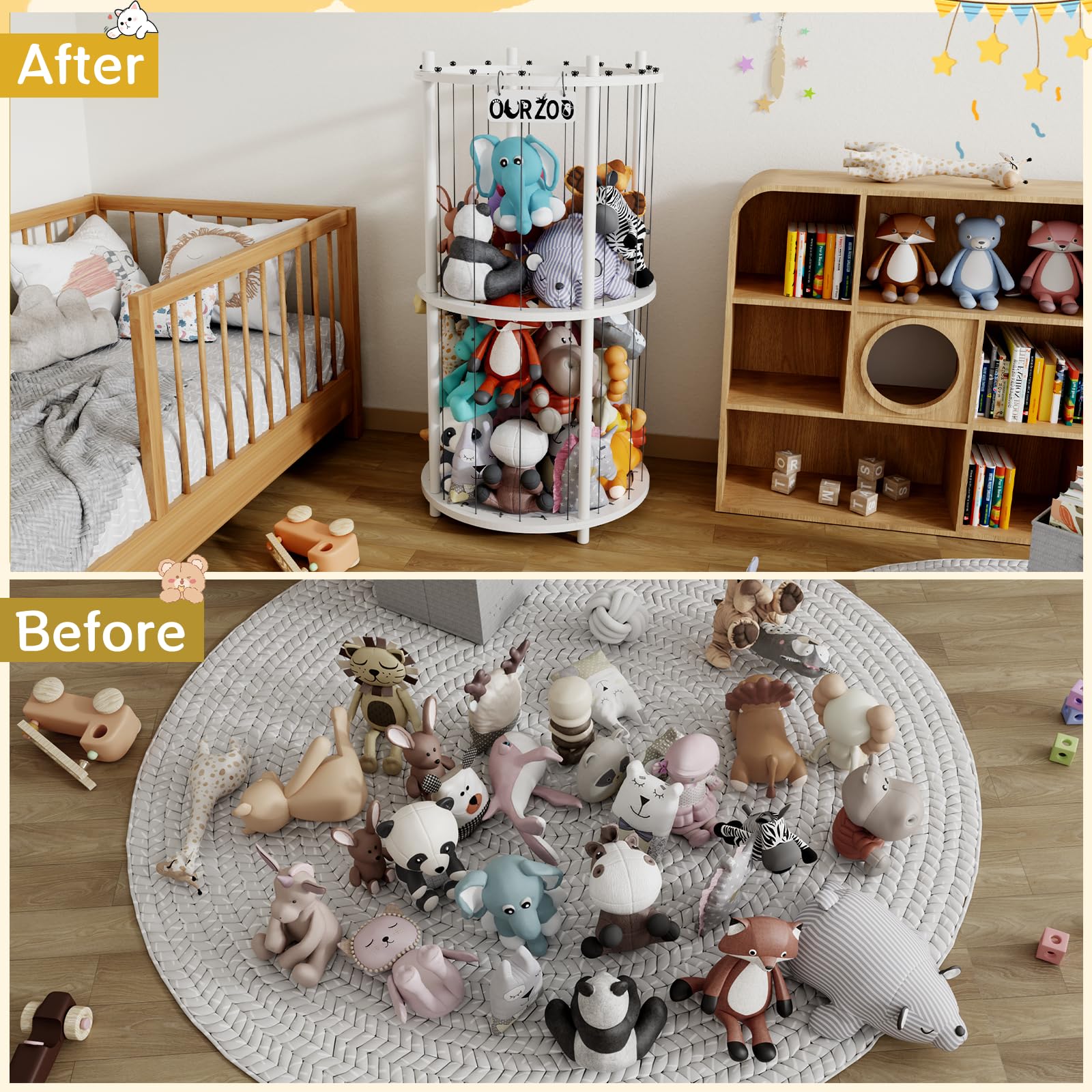 HAIDAIYA Wood Stuffed Animal Zoo Storage Cage, Extra Large Stuffed Animals Storage Bin Display, for Kids Room, Playroom, Plushies, Stuffy, Plush Toy, Stuff Animal Jail Basket, Toys Organizer Holder