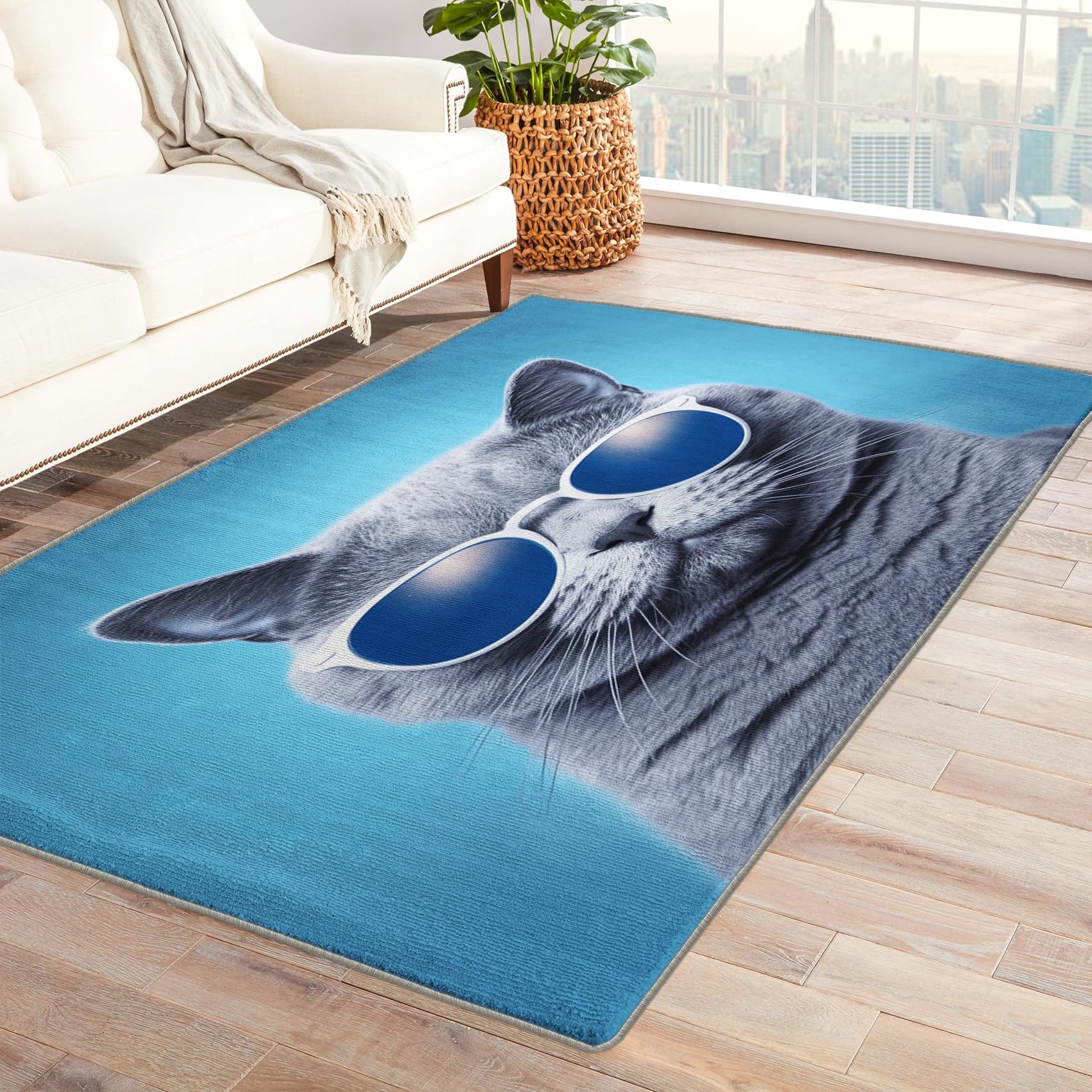 Generic Cat Rugs and Mats - 6x8 Rug - Cat Rug - Funny Cat Area Rug - Sunglasses Kitten Rugs - Blue Pet Print Carpet S-&20