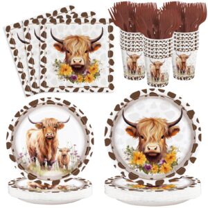 120pcs highland cow birthday party supplies plates napkins holy cow paper disposable tableware set cups forks for 24 guests