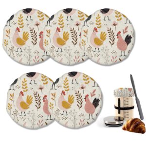 rooster floral 5- pack cloth covers for sourdough starter jar, cloth jar covers reusable cloth lid top cover sourdough proofing bowl cover bread fermentation baking supplies for 3-4 inch jar mouth