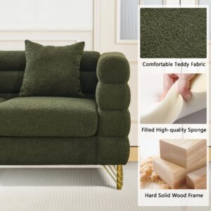 mikibama Luxury Teddy Sofa Set for Living Room, Modern Decor Furniture Sectional Sofa, 3 Seater Couch and Loveseat with 5 Pillows for Apartment, Office, Hall (Green)