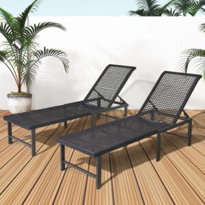 Outdoor Chaise Lounge Chair Set of 2, Rattan Pool Chairs with Adjustable Backrest, Rustproof Aluminum Frame Tanning Chair, for Poolside, Backyard, Lawn, Deck（Dark Grey）