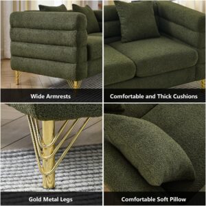 mikibama Luxury Teddy Sofa Set for Living Room, Modern Decor Furniture Sectional Sofa, 3 Seater Couch and Loveseat with 5 Pillows for Apartment, Office, Hall (Green)