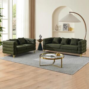 mikibama luxury teddy sofa set for living room, modern decor furniture sectional sofa, 3 seater couch and loveseat with 5 pillows for apartment, office, hall (green)