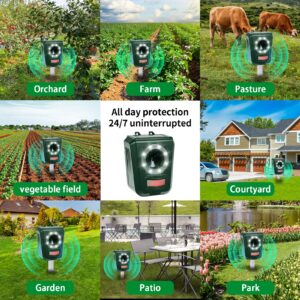 2024 Ultrasonic Deer Repellent Devices Solar Animal Repeller for Cat Dog Deer Raccoon Coyote Skunk, Waterproof Cat Deterrent Outdoor with Explosive Flashing Light for Lawns Yard