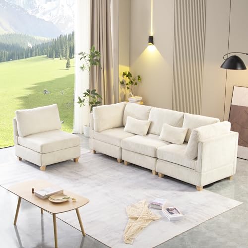 Eafurn Oversized Reversible Modular Sectional Sofa with Movable Ottoman, L Shaped Corner Couch with Detachable Seat & Back Cushion, Corduroy Upholstery Convertible Sleeper Sofa&Couch for Living Room