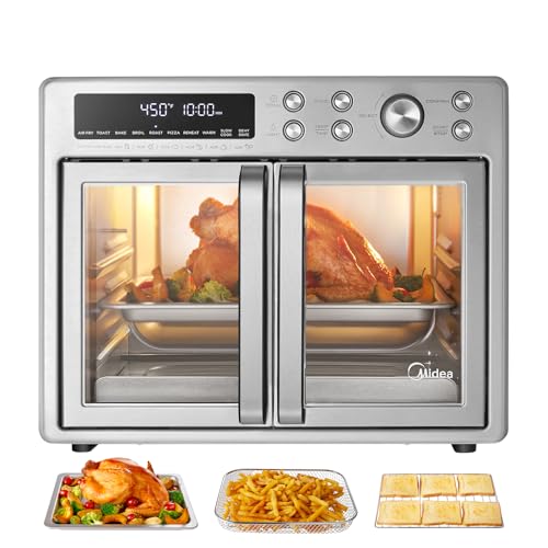 Midea Flexify French Door Toaster Oven Air Fryer Combo, 26.4 QT, Extra Large Air Fryer Countertop Oven 10-in-1 Combo, 25% Faster Cooking and 90% Less Oil, Stainless Steel