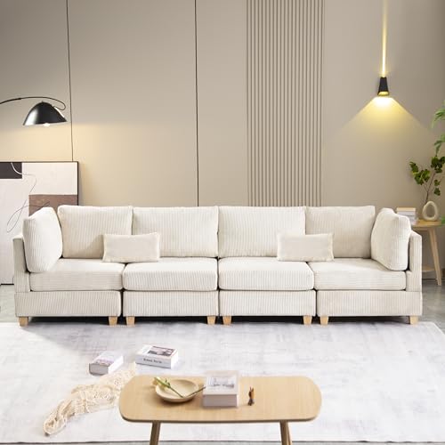 Eafurn Oversized Reversible Modular Sectional Sofa with Movable Ottoman, L Shaped Corner Couch with Detachable Seat & Back Cushion, Corduroy Upholstery Convertible Sleeper Sofa&Couch for Living Room