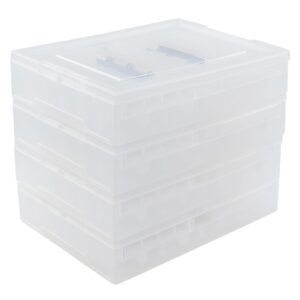 Vababa 30 L Plastic Collapsible Storage Box, 4 Pack Clear Storage Tote with Lid