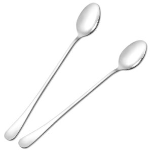 2 pcs ice tea spoons long stainless steel drink mixing spoons silver coffee spoons long handle ice cream spoon cocktail mixing spoons for coffee dessert shakes