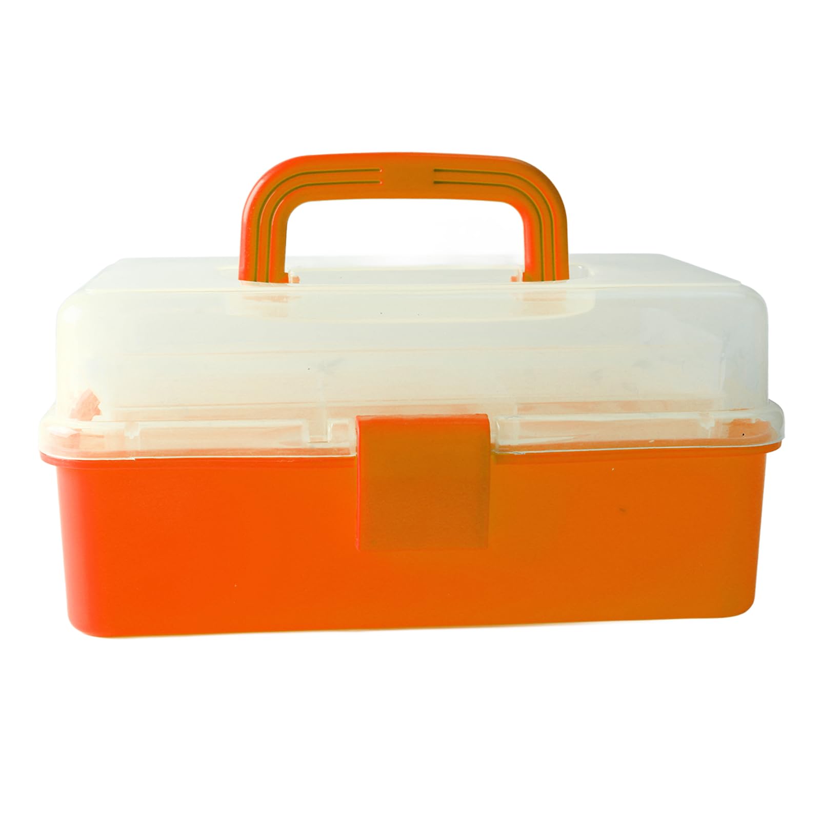 Three-Layer Clear Plastic Storage Box, Craft Organizer Folding Craft Organizer with Handle Organizer Box for Sewing Art and Cosmetic(Orange)