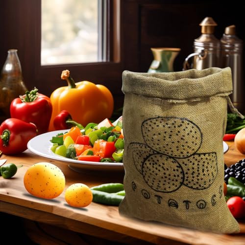 Burlap potato storage,Reusable Storage Sack with Drawstring,Reusable Produce Bags Keeper for Freshness,16 * 12inch