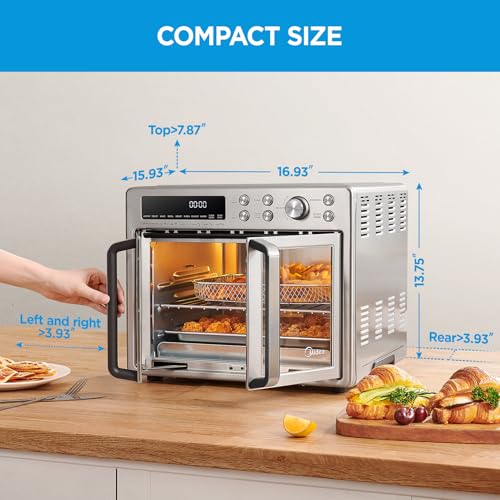 Midea Flexify French Door Toaster Oven Air Fryer Combo, 26.4 QT, Extra Large Air Fryer Countertop Oven 10-in-1 Combo, 25% Faster Cooking and 90% Less Oil, Stainless Steel