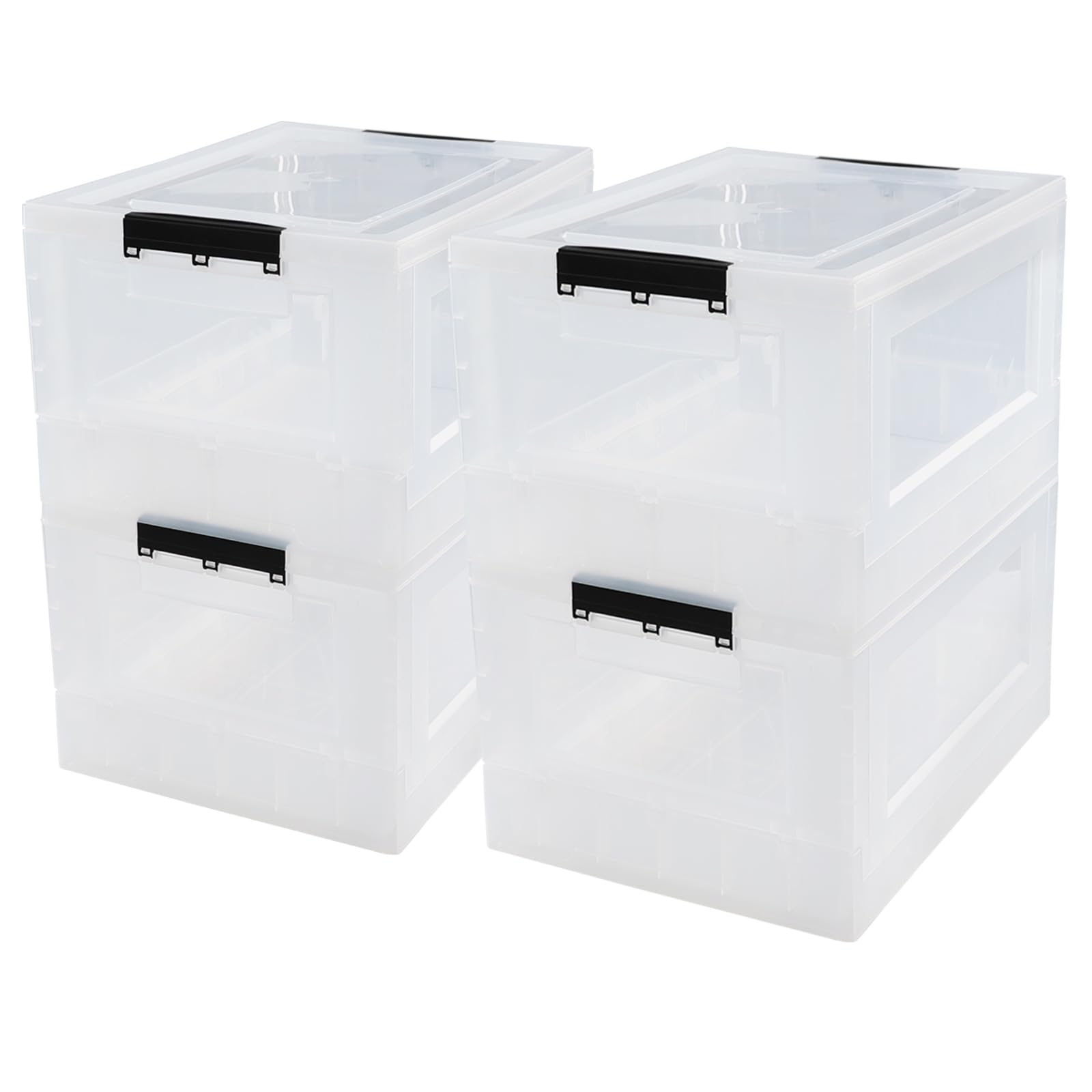 Vababa 30 L Plastic Collapsible Storage Box, 4 Pack Clear Storage Tote with Lid