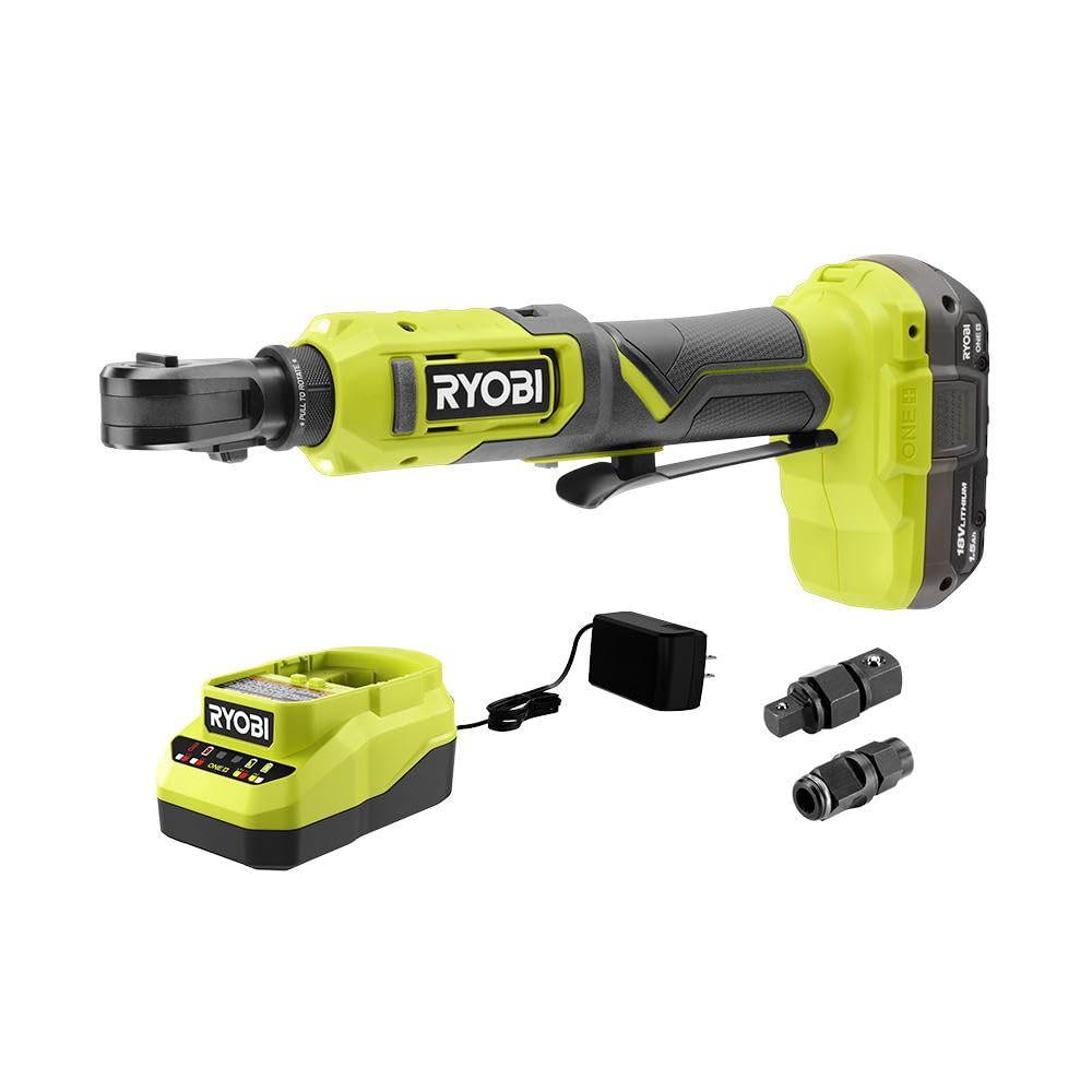 RYOBI 18V ONE+ Multi-Size Ratchet Kit Cordless 18 Volt W Battery & Charger, Green