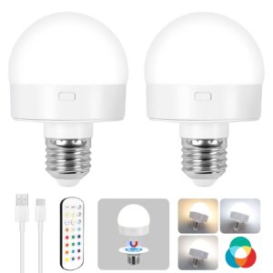 rechargeable battery operated light bulbs with remote control,timer and 15 color temperature,wireless puck light bulbs dimmable magnetic color changing led bulb for non-hardwired wall sconce,2 pack