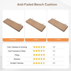 PATIOASIS Patio Sofa Cushion 54inch Water-Resistant Outdoor Bench Cushion for Patio Furniture Fade-Resistant Beige Long Seat Cushion with Tie