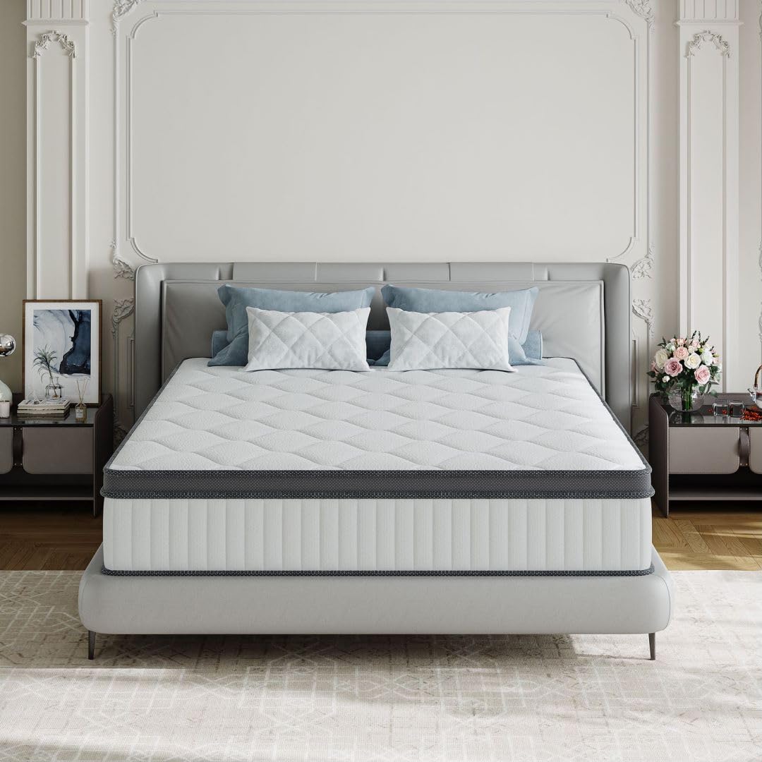 TXO Twin Mattress, 8 Inch Medium Firm Hybrid Mattress with Pocketed Spring and Bamboo Charcoal Gel Memory Foam, Anti-Pilling Cover, Motion Isolation, Cool and Dry Sleep, Twin Size Mattress in a Box