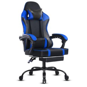 hotosych gaming chair, ergonomic video game chair for adults, comfortable computer chair with footrest and lumbar support, height adjustable gamer chair for office 350lbs, blue