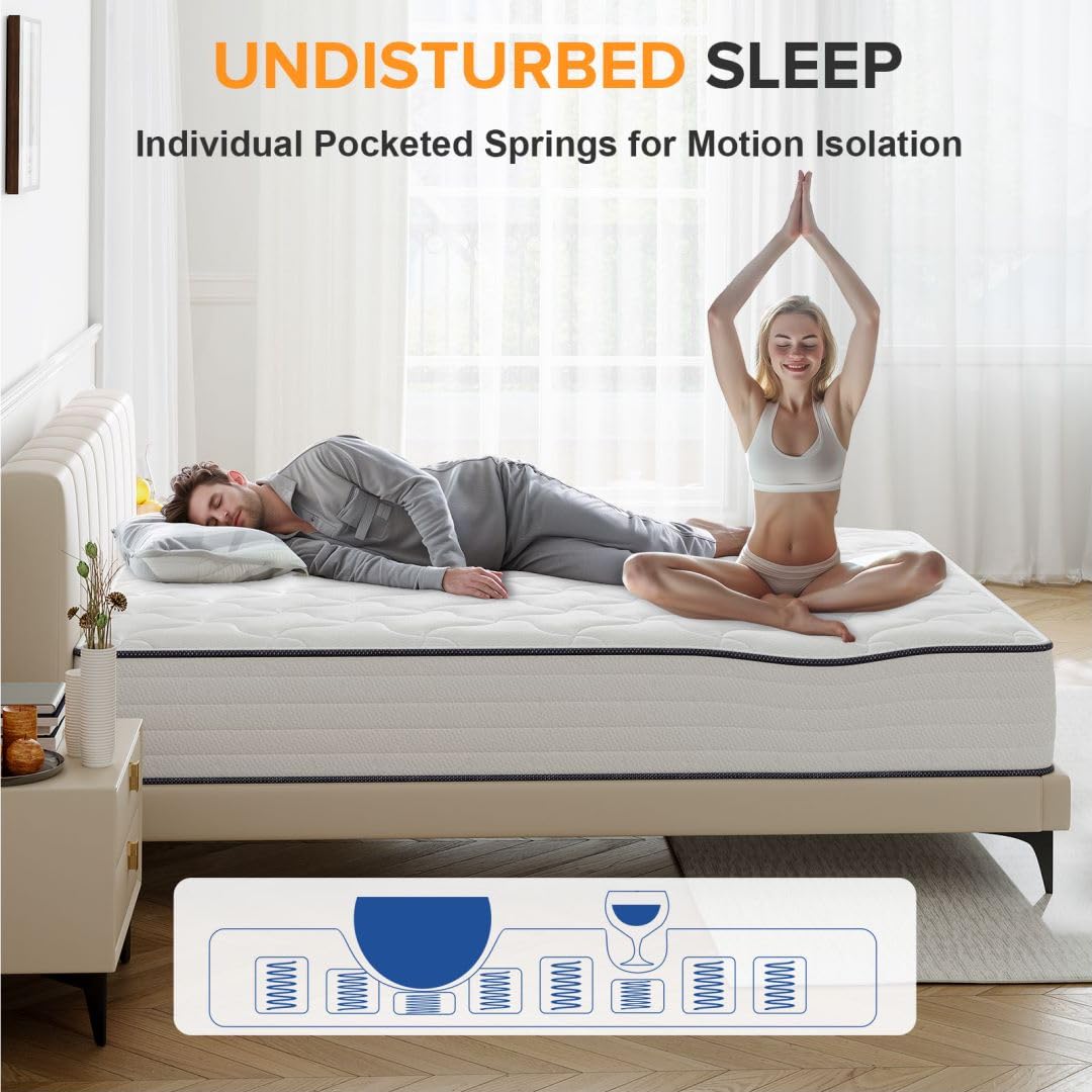 TXO King Size Mattress, 12 Inch Medium Firm Hybrid Mattress with Antistatic Breathable Euro Top Cover, Motion Isolation, Pressure Relief, King Mattress in a Box