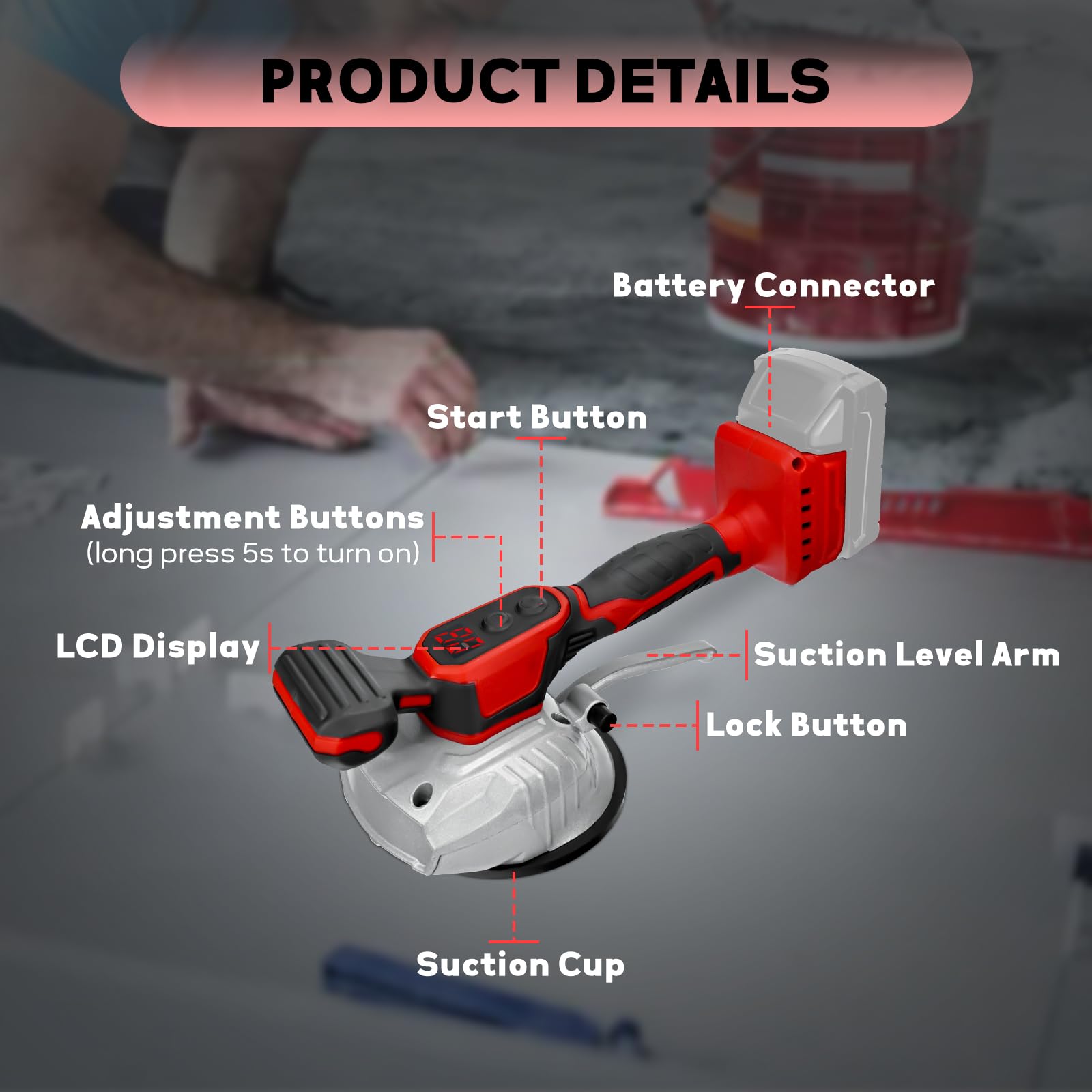 Cordless Tile Vibration Tool for Milwaukee M18-18V Battery, Tile Vibration Leveling Machine, 8 Speed Adjustable 110LB Suction, for Installation Floor/Tile/Wall