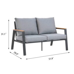 Yoneesn Aluminum Patio Loveseat 2 Seat Outdoor Sofa All Weather Indoor or Outdoor Sofa for 2 Outdoor Deck Couch, Dark Grey