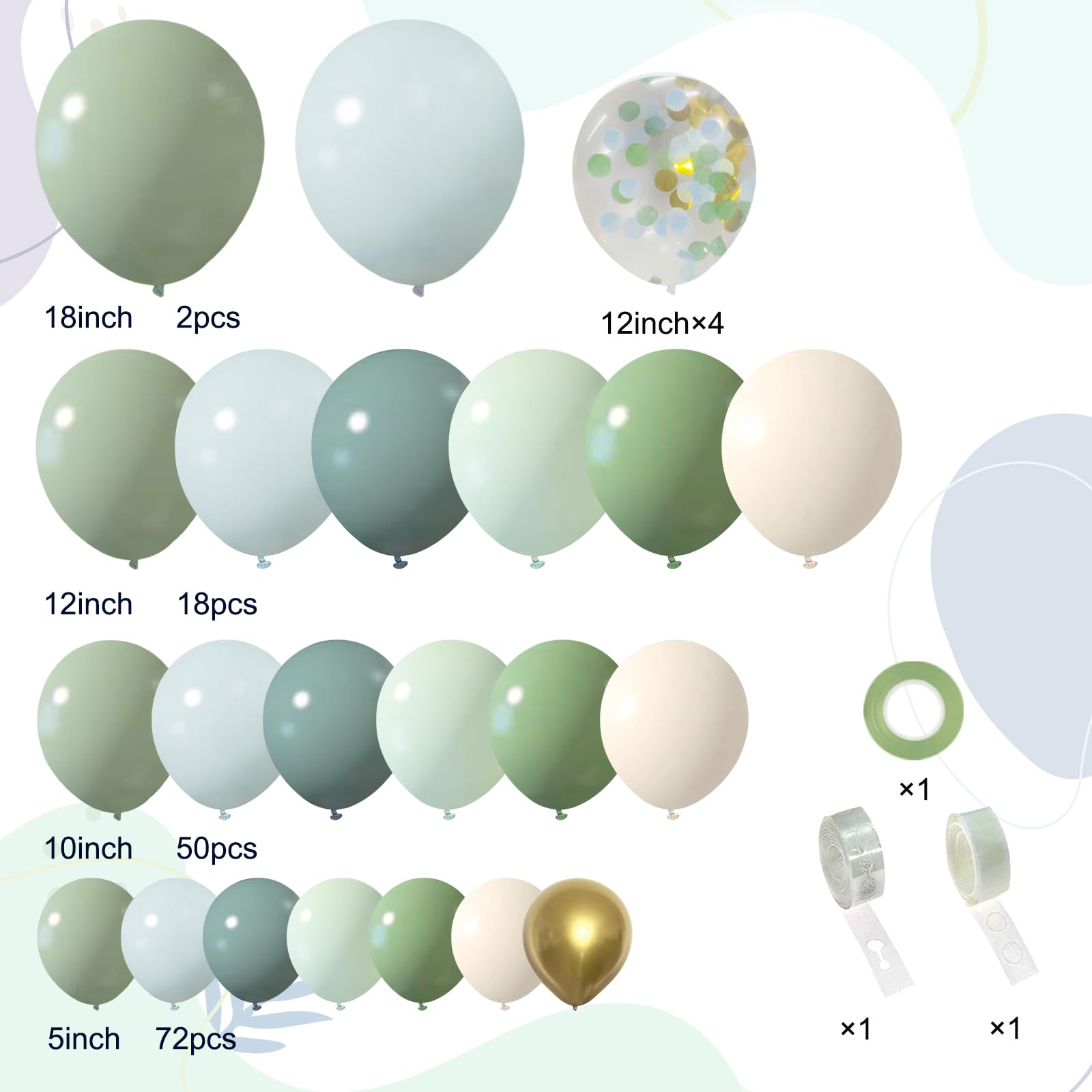 iLaFm 150Pcs Dusty Blue Green Balloon Garland Arch Kit, Ash Mist Green Haze Fog Blue Sand White Gold Balloons for Baby Shower Jungle Safari Woodland Wild One Bridal Birthday Party Decorations