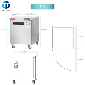 WESTLAKE 28" W Commercial Freezer Worktop Undercounter Freezer 6.4 Cu.ft Single Door Stainless Steel Counter Fan Cooling Freezer Food Prep Station for Restaurant, Bar