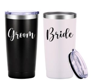 amzushome groom & bride tumbler.newlyweds gifts.engagament wedding couple gifts.mr and mrs gifts. bridal shower gifts.bride groom honeymoon gifts.(20oz black & white)