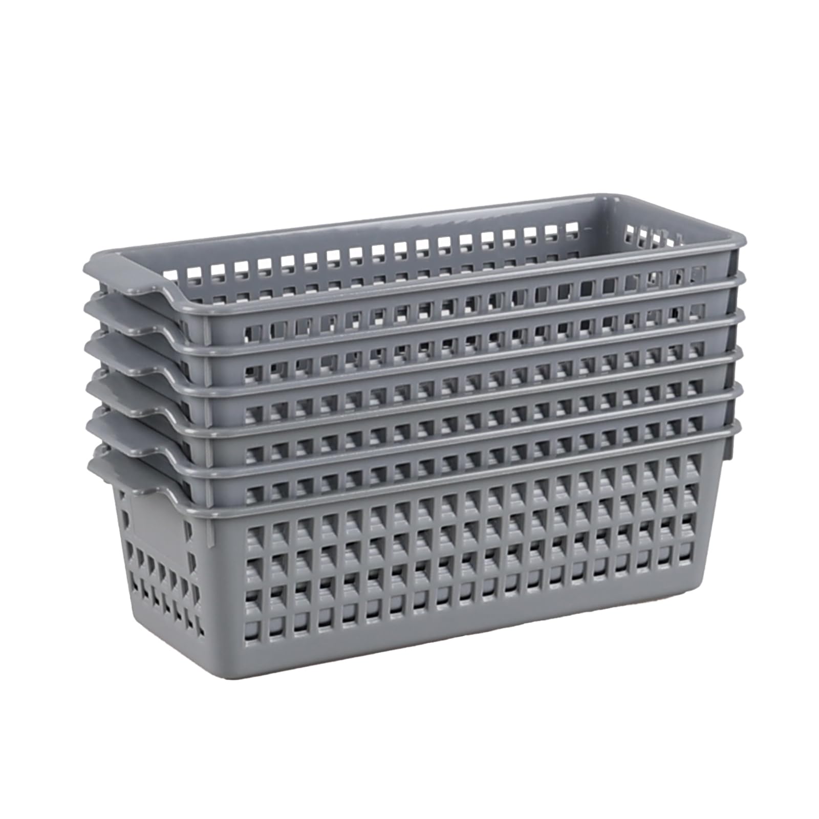 Ggbin Slim Plastic Storage Basket, 6 Packs Small Desktop Organizer Basket Bins, Grey