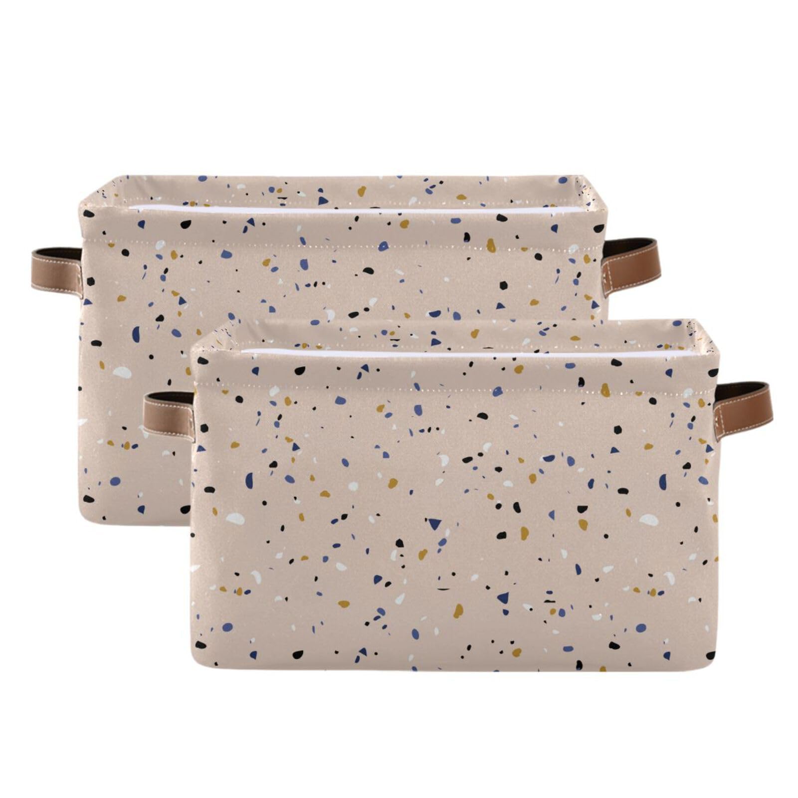 YETTASBIN Terrazzo Storage Basket 2pc, Large Collapsible Toys Clothes Organizer, Long-Lasting Canvas Storage Bin with Handle for Shelves Closet Laundry Home Office Decor