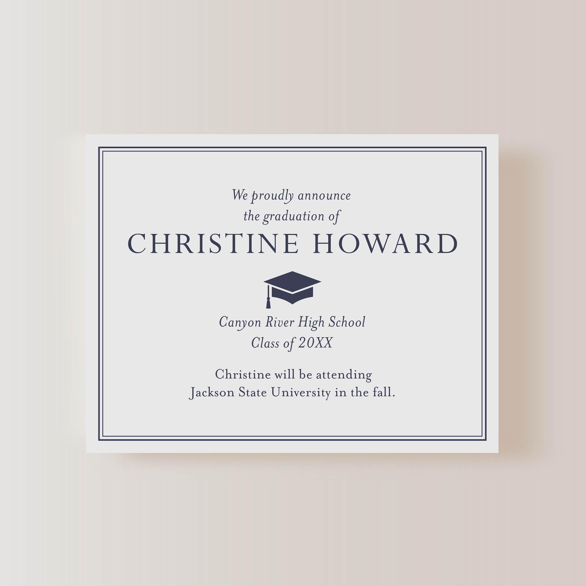 Hello Love Goods Personalized High School Graduation Announcements with Envelopes, Light Gray Classic Grad Announcements, 5.5x4.25