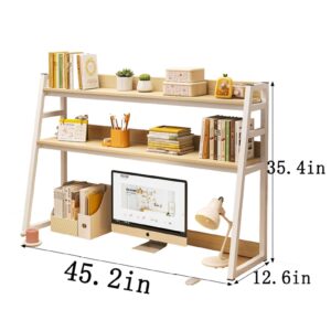 YAFXAIG Desktop Bookshelf Computer Desk,Desk Hutch Dorm， 2-Tier Wood Hutch Bookcase Organizer, for Home Office Dorm Furniture Storage Shelves (White, 45.3in*35.5in*12.6in)