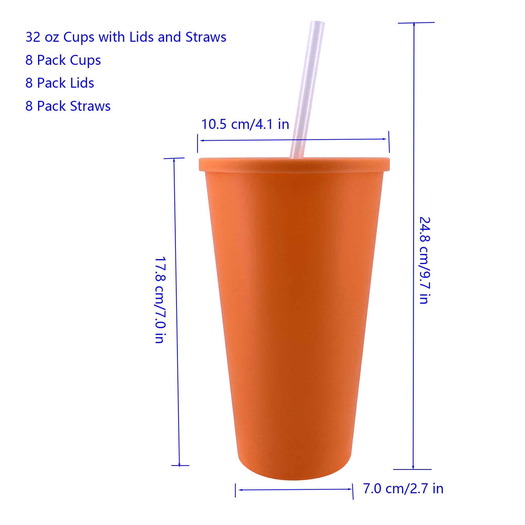 YUYUHUA 32 oz Cups with Lids and Straws - Reusable Tumbler with Lid and Straw, BPA Free Iced Travel Coffee Mug Water Bottle for Kids Adults Women (8 Pack)