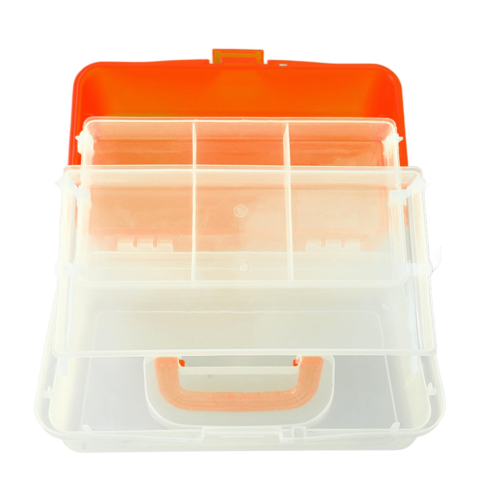 Three-Layer Clear Plastic Storage Box, Craft Organizer Folding Craft Organizer with Handle Organizer Box for Sewing Art and Cosmetic(Orange)