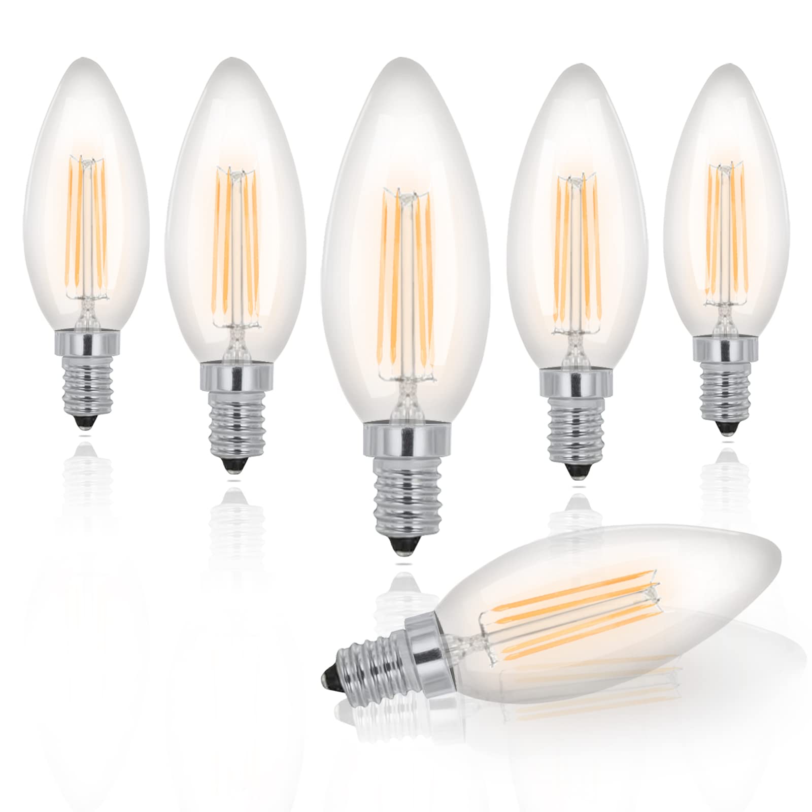 Lawyettle E12 LED Candelabra Bulbs 40 Watt Equivalent, 4000K Neutral White, 500 Lumens, 4W Dimmable C35/B10 Chandelier Light Bulbs, Filament Clear Glass, 6 Pack