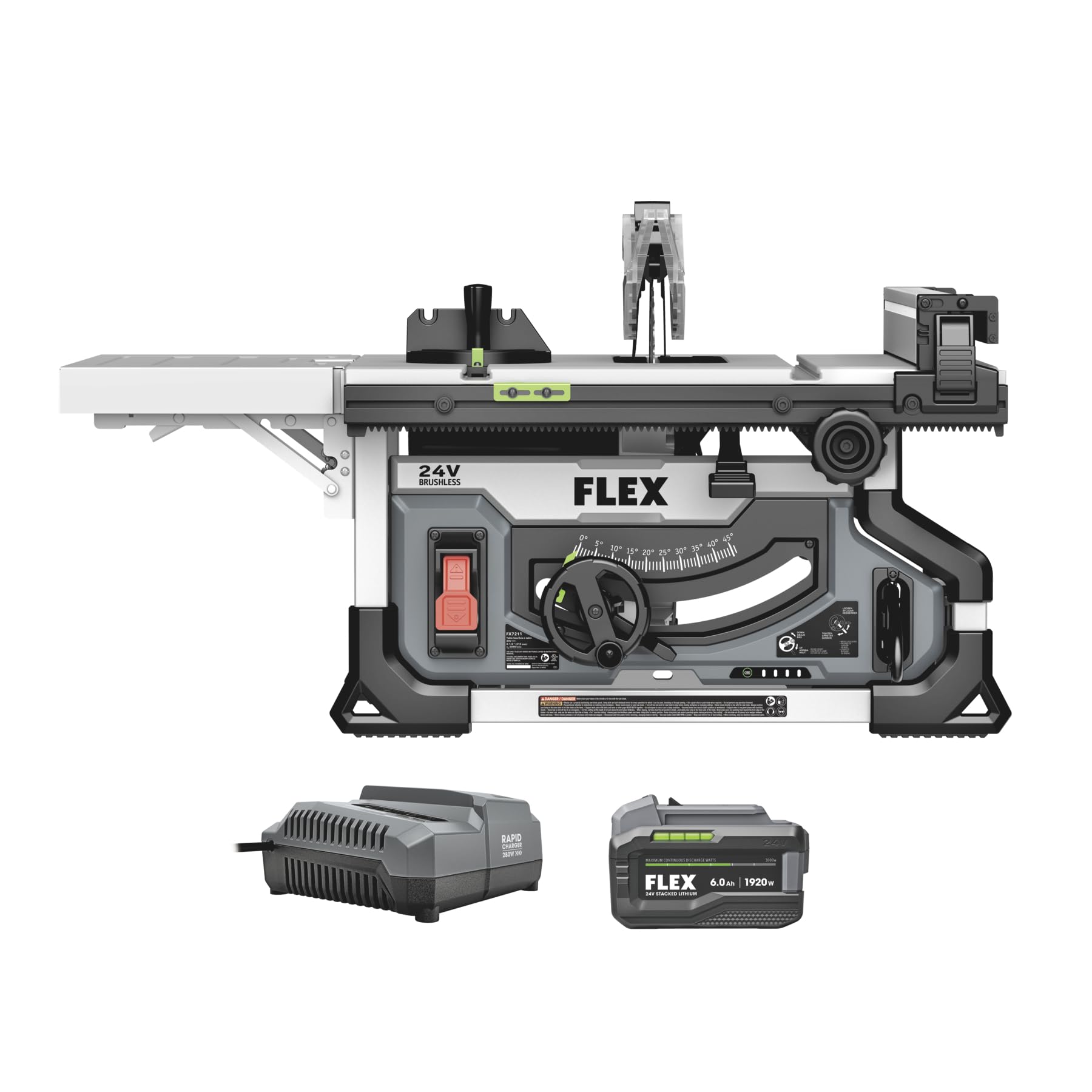 FLEX 24V Brushless Cordless 8-1/4-Inch Table Saw Kit with 6.0Ah Stacked Lithium Battery and 280W Rapid Charger - FX7211-1H