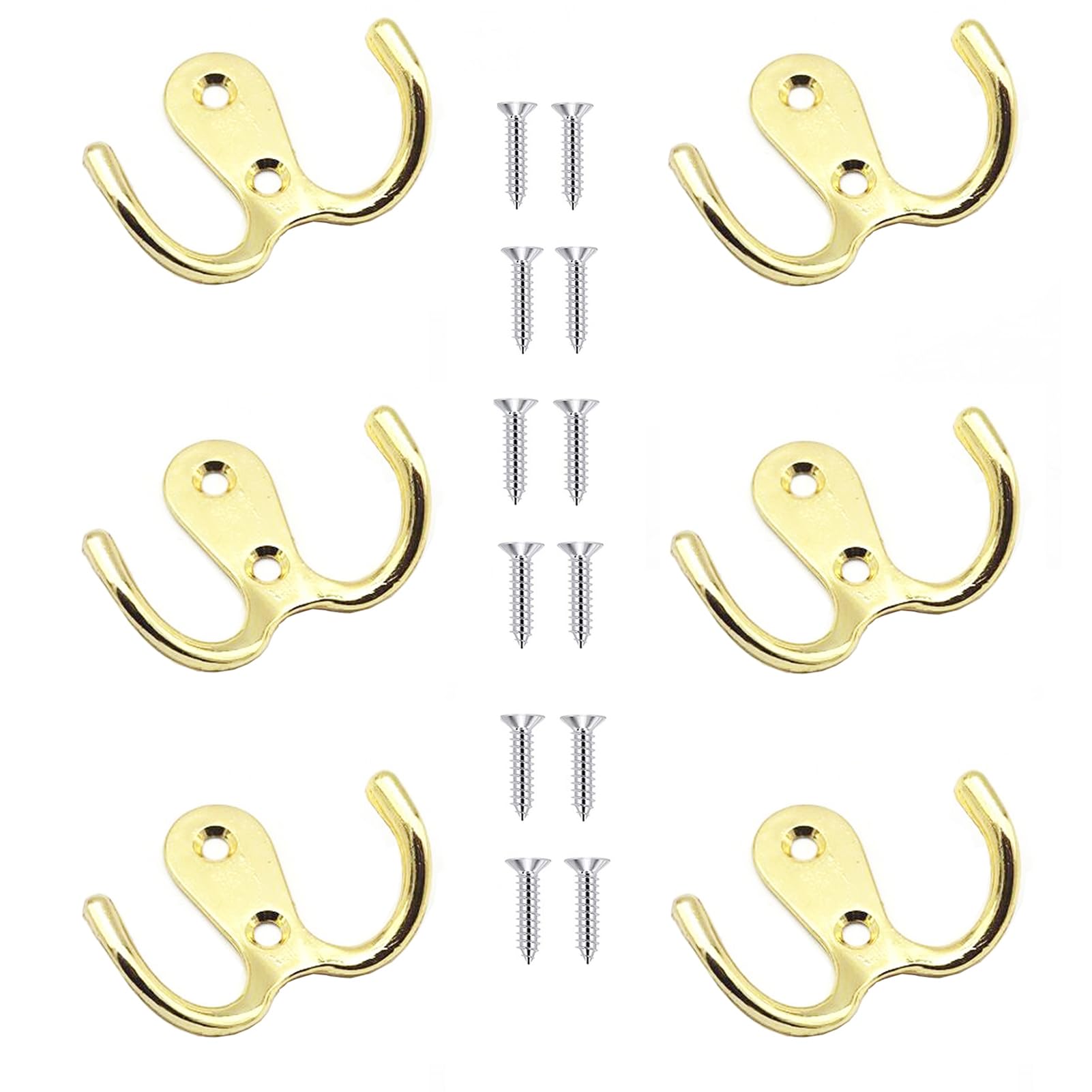 VIPERMARK 6 Pcs Double Prong Robe Hooks, Dual Coat Hooks Wall Mounted Hanging Clothes for Bathroom Bedroom Door Wall Retro Metal Cloth Hanger Double Coat Hooks with 12 Screws