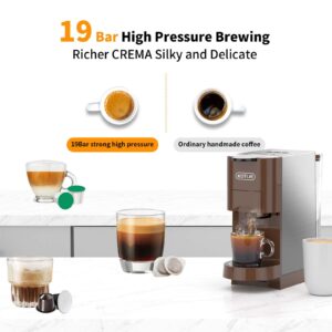 KOTLIE Multifunctional 4in1 Espresso Machine, 19Bar Pressure Single Serve Coffee Maker for NES* Original/Kcup Capsule/L’OR NES* Original Capsule/illy 44mm ESE coffee bag/Ground Coffee (AC-513H)