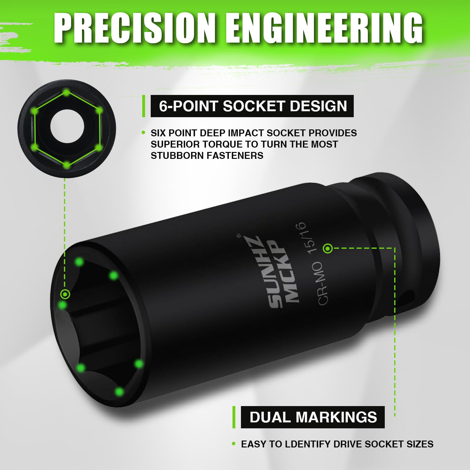 SUNHZ MCKP 20 PCS 1/2" Impact Socket Set, Drive Deep 6 Point Socket Set, Including Standard SAE Sockets (3/8" to 1-1/4"), 3 ", 6", 10" Impact Extension Bar and Drill Socket Adapter, Cr-MO
