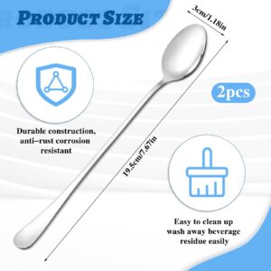 2 PCS Ice Tea Spoons Long Stainless Steel Drink Mixing Spoons Silver Coffee Spoons Long Handle Ice Cream Spoon Cocktail Mixing Spoons for Coffee Dessert Shakes