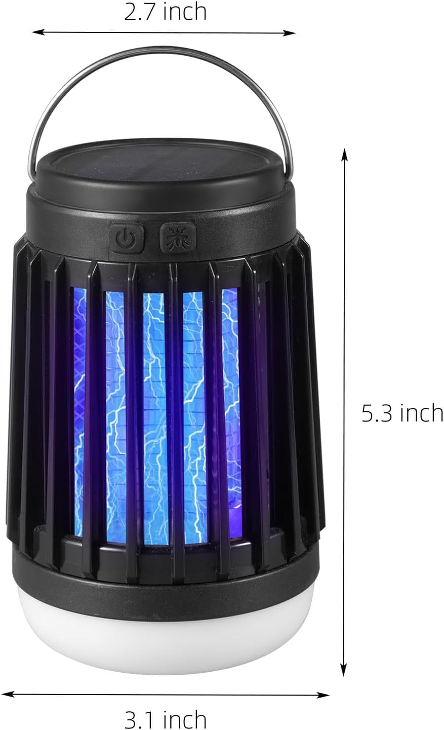 2 Pack Solar Bug Zapper Outdoor Waterproof Mosquito Zapper for Patio Home Camping, 3 in 1 Cordless Mosquito Light Killer Portable Small Bug Zapper - Camping Light, Mosquito Killer, Flashlight (Black)