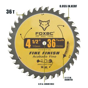 FOXBC 4-1/2 Inch Trim Circular Saw Blade 36 Tooth Fine Finish Wood Cutting with 3/8-Inch Arbor