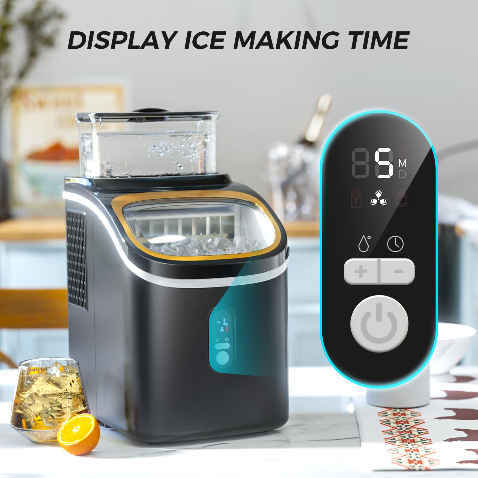 Kismile Ice Maker Countertop, Portable Ice Cube Maker Machine with 1.5L Detachable Water Tank, 33Lbs/Day, 16Pcs/5-18Mins, 24H Timer, Self-Cleaning Ice Maker, Ice Machine Maker for Home,Office,Party