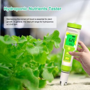 Yewhick Pool Salt Tester pH Meter, Digital 5 in 1 pH EC TDS Temp Salinity Tester for Saltwater Pool Hot Tubs Spa Aquarium, pH and EC PPM Meter for Nutrients Growing