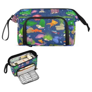 pjginuiua pencil case school supplies pouch, ocean fish nylon handheld pen bag big makeup bag for teen boys girls school students