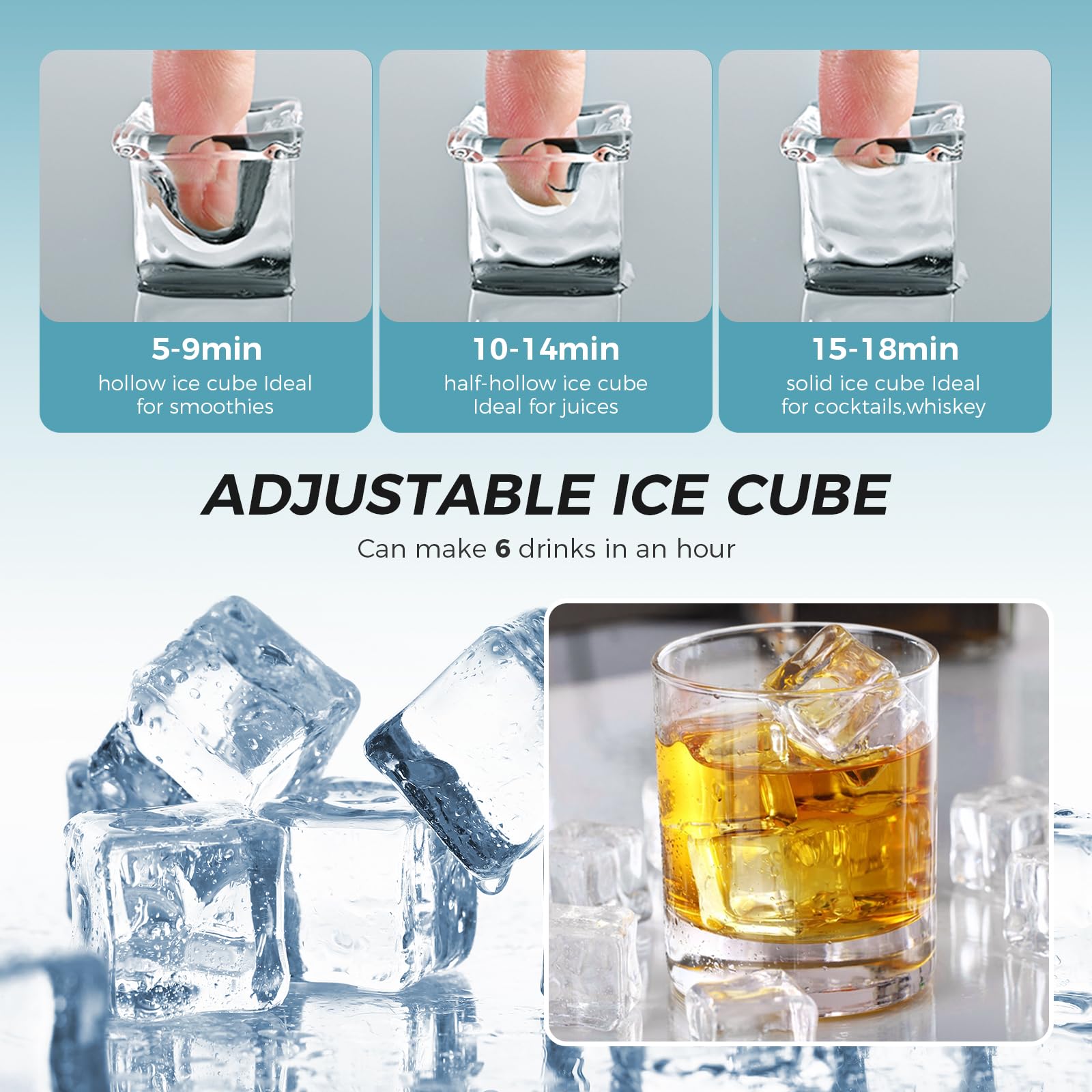 Kismile Ice Maker Countertop, Portable Ice Cube Maker Machine with 1.5L Detachable Water Tank, 33Lbs/Day, 16Pcs/5-18Mins, 24H Timer, Self-Cleaning Ice Maker, Ice Machine Maker for Home,Office,Party