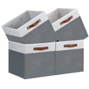 temary cube storage bins 4pack foldable cube baskets for clothes shelf storage basket with handles, storage box fabric storage organizer bins for home (white&grey, 13x15x13 inch)